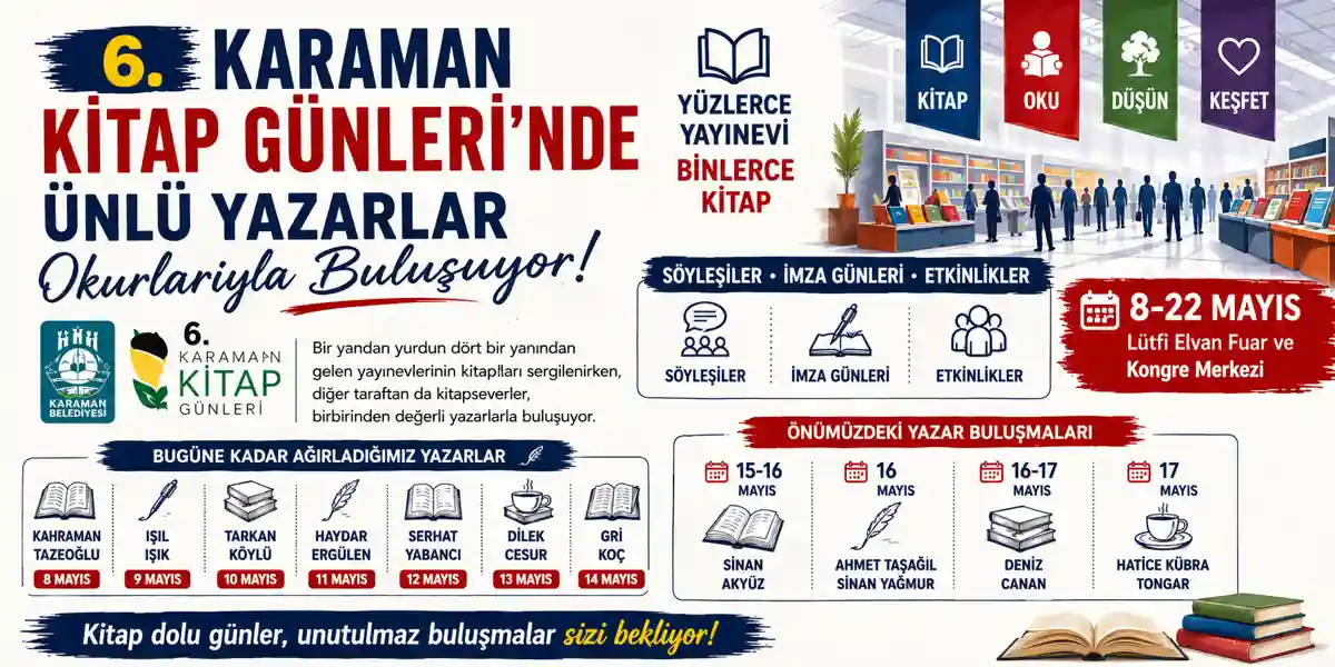 6. Karaman Kitap G&uuml;nleri&rsquo;nde &Uuml;nl&uuml; Yazarlar Okurlarıyla Buluşuyor