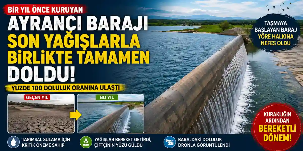 Bir Yıl &Ouml;nce Kuruyan Ayrancı Barajı Yeniden Taştı