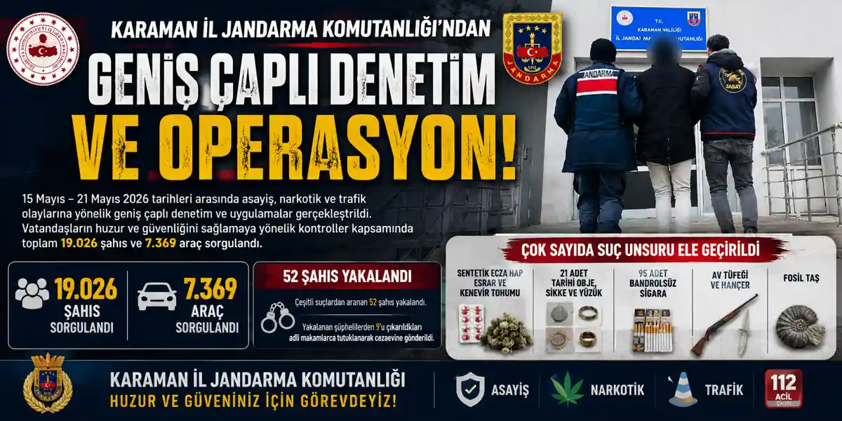 Karaman&rsquo;da Jandarmadan Geniş &Ccedil;aplı Denetim