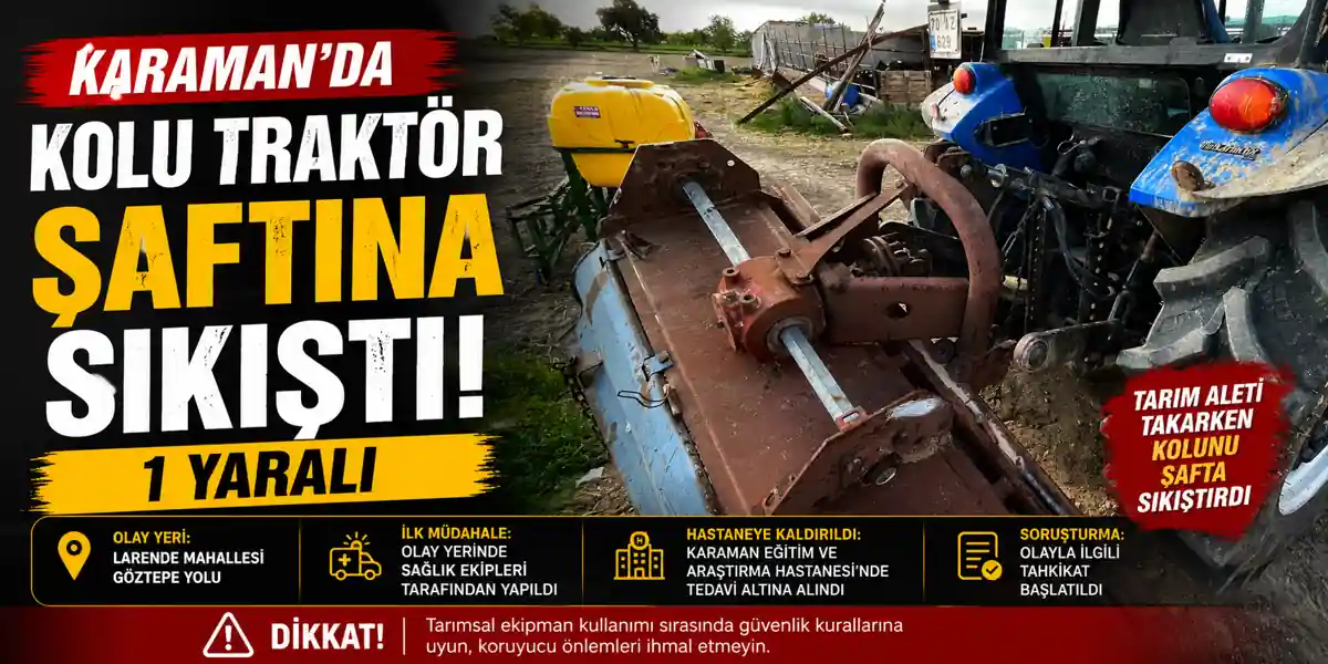 Karaman&rsquo;da Trakt&ouml;r Şaftına Sıkışan Adam Yaralandı