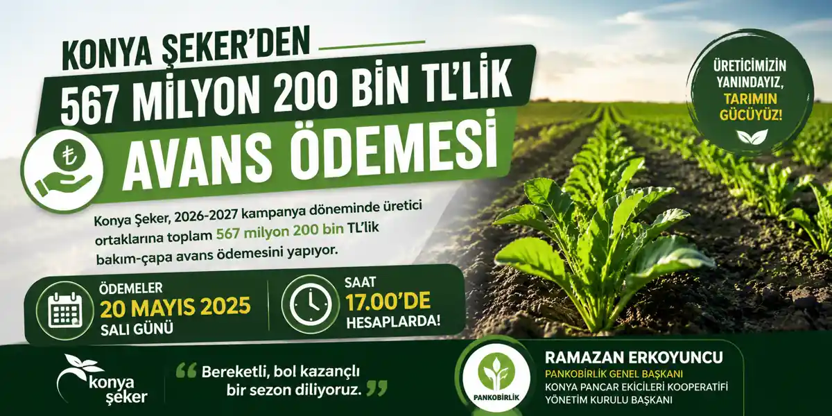 Konya Şeker&rsquo;den &Ccedil;ift&ccedil;iye 567 Milyon TL&rsquo;lik Avans Desteği